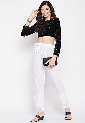Chikankari Cotton Pant in White