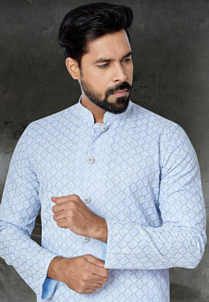 Chikankari Cotton Kurta Set in Pastel Blue