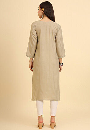 Chikankari Cotton Straight Kurta in Beige