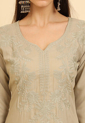 Chikankari Cotton Straight Kurta in Beige