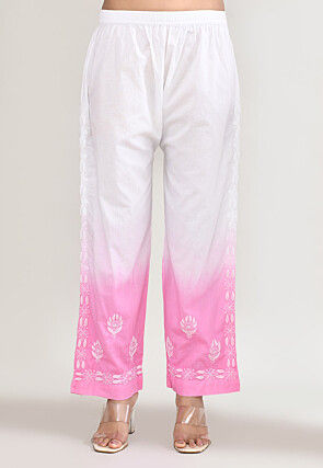 Chikankari Cotton Straight Kurta Set in Pink and White