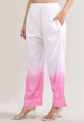 Chikankari Cotton Straight Kurta Set in Pink and White