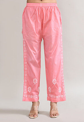 Chikankari Cotton Straight Kurta Set in Pink and White