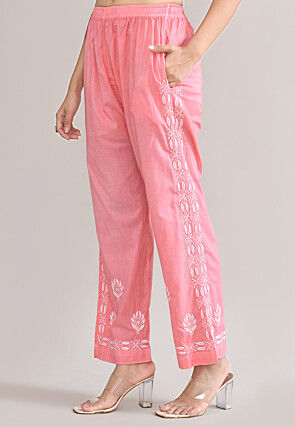 Chikankari Cotton Straight Kurta Set in Pink and White