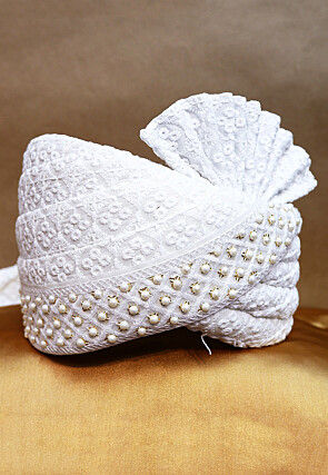 Chikankari Cotton Turban in White