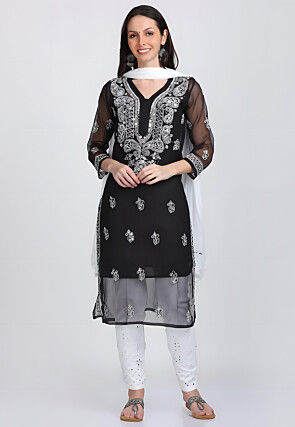 Chikankari Embroidered Georgette Pakistani Suit in Black