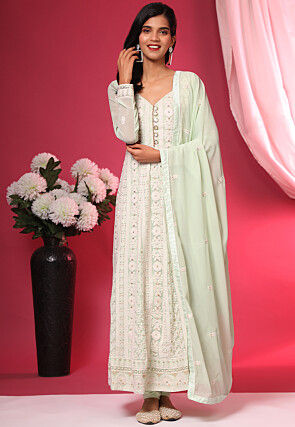 Chikankari Georgette Anarkali Suit in Pastel Green