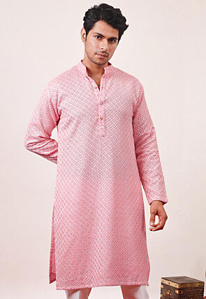 Chikankari Georgette Kurta in Baby Pink