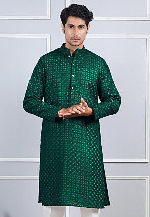 Chikankari Georgette Kurta in Dark Green