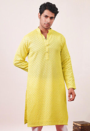 Chikankari Georgette Kurta in Pastel Yellow