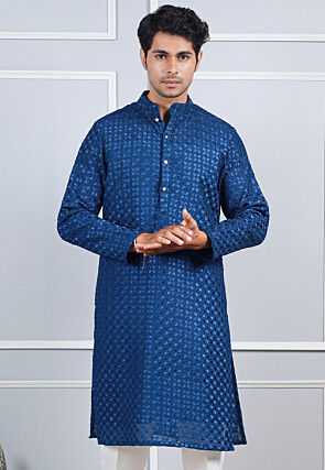 Chikankari Georgette Kurta in Royal Blue