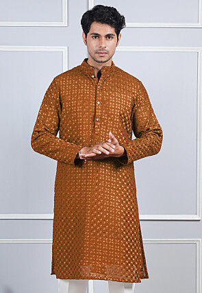 Chikankari Georgette Kurta in Rust