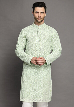 Chikankari Georgette Kurta in Sea Green