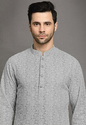 Chikankari Georgette Kurta Set in Grey