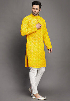 Chikankari Georgette Kurta Set in Yellow