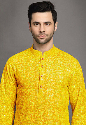 Chikankari Georgette Kurta Set in Yellow
