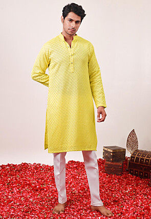 Chikankari Georgette Kurta Set in Pastel Yellow