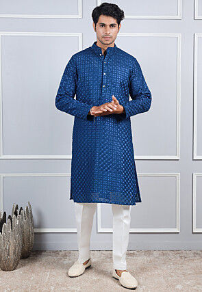 Chikankari Georgette Kurta Set in Royal Blue