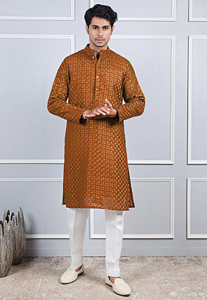 Chikankari Georgette Kurta Set in Rust