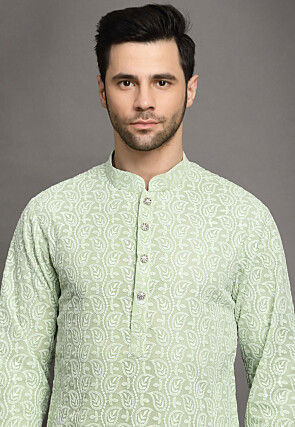 Chikankari Georgette Kurta Set in Sea Green