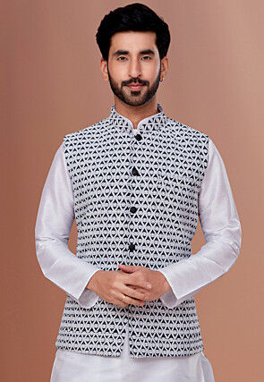 Chikankari Georgette Nehru Jacket in Navy Blue