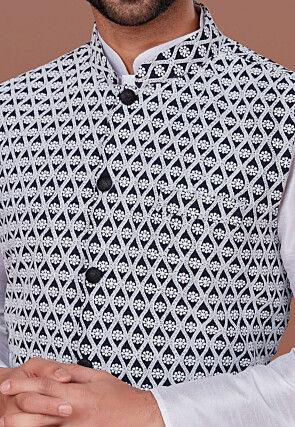 Chikankari Georgette Nehru Jacket in Navy Blue