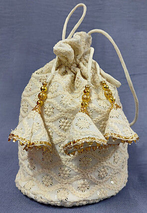 Chikankari Georgette Potli Bag in Off White