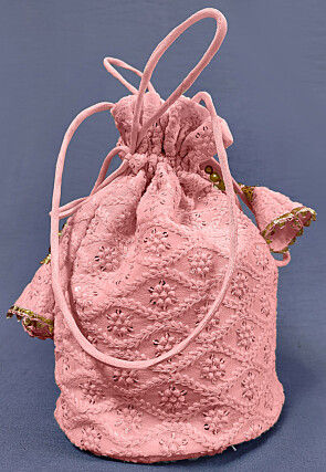 Chikankari Georgette Potli Bag in Peach