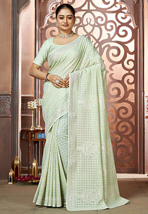Chikankari Georgette Saree in Pastel Green