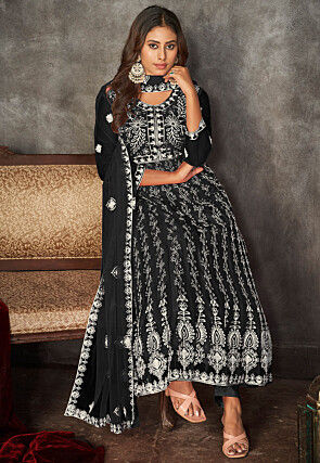 Chikankari Net Anarkali Suit in Black