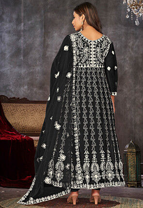 Chikankari Net Anarkali Suit in Black
