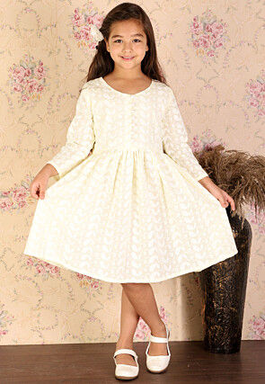 Chikankari Pure Cotton A Line Dress in Light Yellow