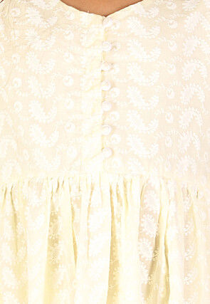 Chikankari Pure Cotton A Line Dress in Light Yellow