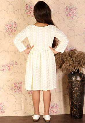 Chikankari Pure Cotton A Line Dress in Light Yellow