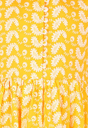 Chikankari Pure Cotton A Line Dress in Mustard