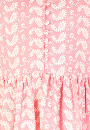 Chikankari Pure Cotton A Line Dress in Peach