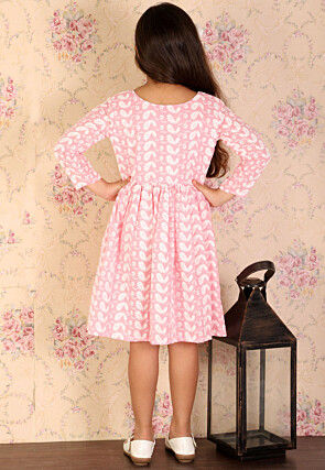 Chikankari Pure Cotton A Line Dress in Peach