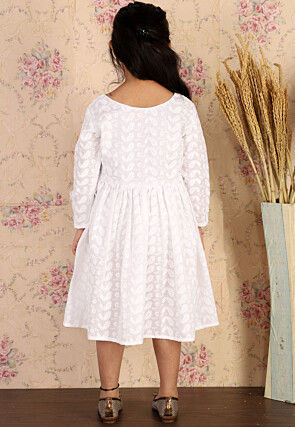 Chikankari Pure Cotton A Line Dress in White