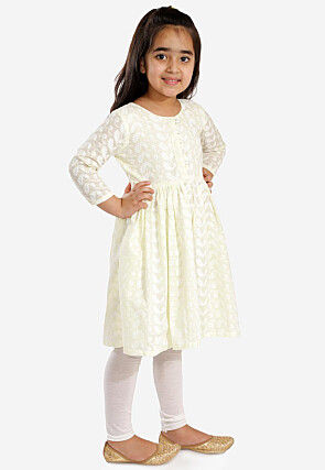 Chikankari Pure Cotton A Line Kurta Set in Cream