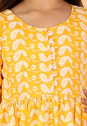 Chikankari Pure Cotton A Line Kurta Set in Mustard