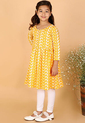 Chikankari Pure Cotton A Line Kurta Set in Mustard