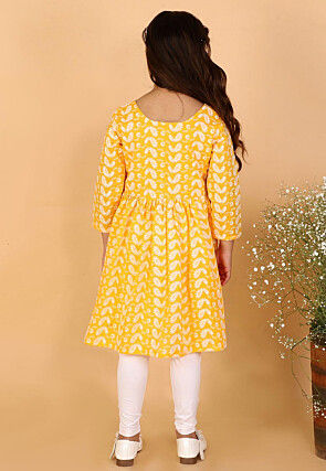 Chikankari Pure Cotton A Line Kurta Set in Mustard