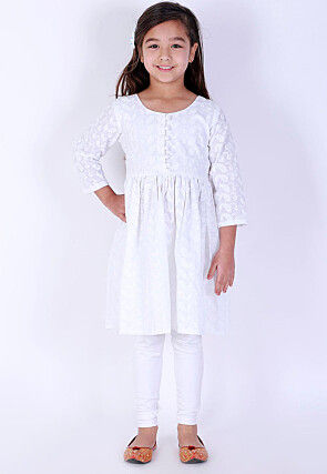 Chikankari Pure Cotton A Line Kurta Set in White