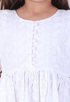 Chikankari Pure Cotton A Line Kurta Set in White
