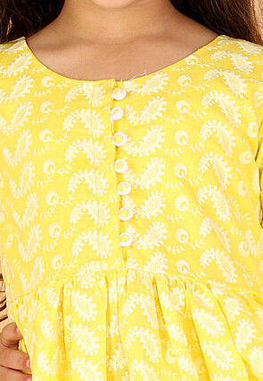 Chikankari Pure Cotton A Line Kurta Set in Yellow