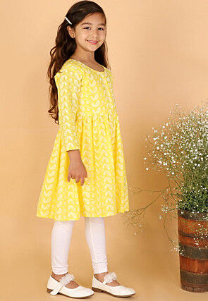 Chikankari Pure Cotton A Line Kurta Set in Yellow
