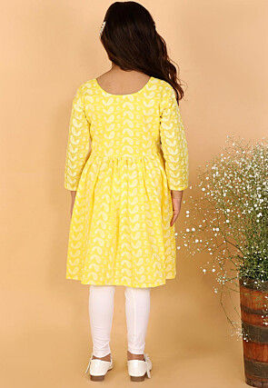 Chikankari Pure Cotton A Line Kurta Set in Yellow
