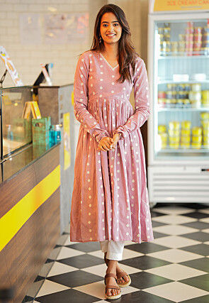 Chikankari Pure Cotton A Line Suit in Peach