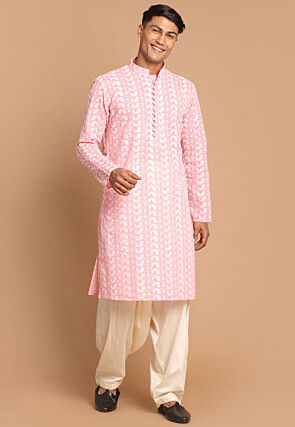 Chikankari Pure Cotton Dhoti Kurta in Pink