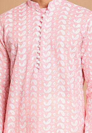 Chikankari Pure Cotton Dhoti Kurta in Pink